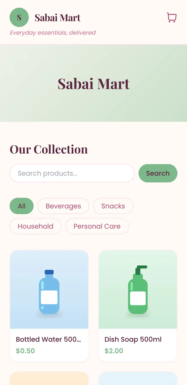 The same products in the business's online shop on a phone
